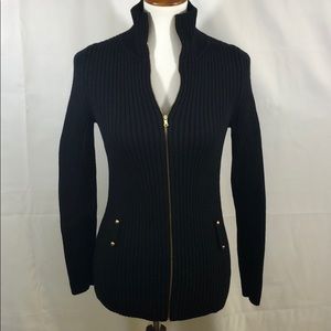 Talbot Merino Wool Ribbed Black Cardigan Sweater